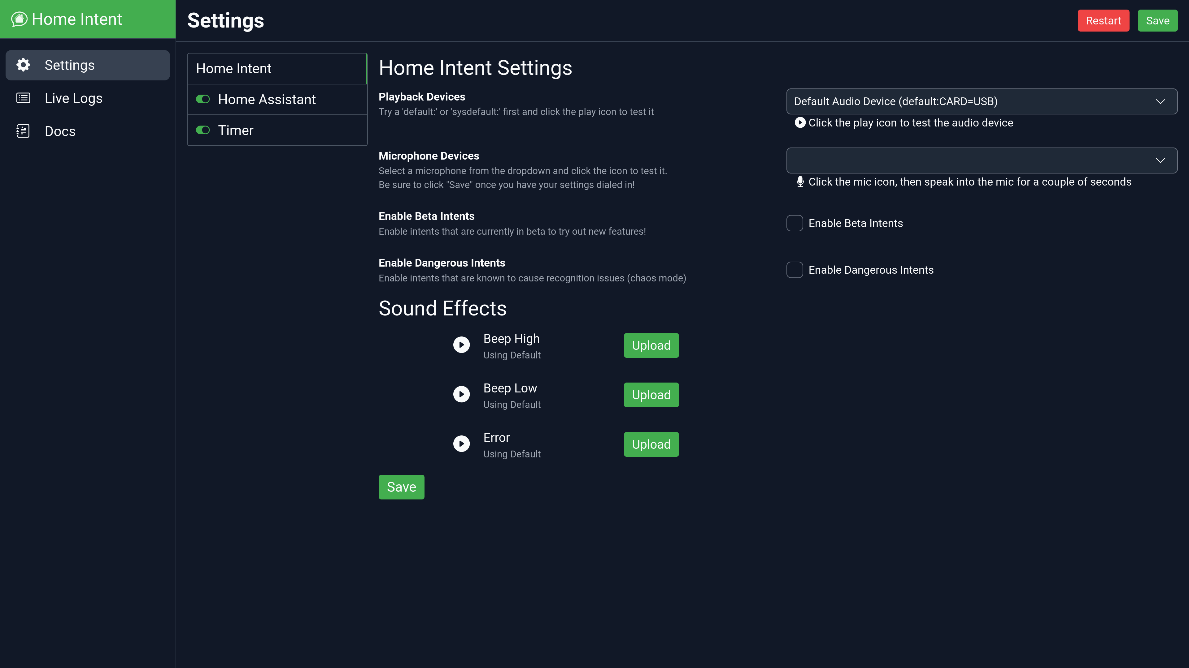 Home Intent Settings